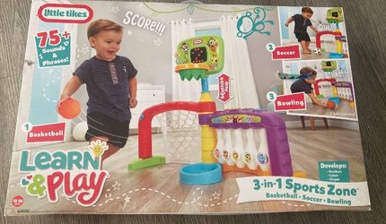 Little Tikes Learn and Play 3-in-1 Sports Zone 75+ Sounds Adjustable Hoop NEW