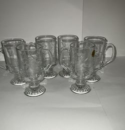 Princess House Heritage 5.5" Footed Irish Coffee Mugs Set of  6