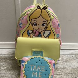 NWT Loungefly Alice In Wonderland Cookies Backpack And Wallet