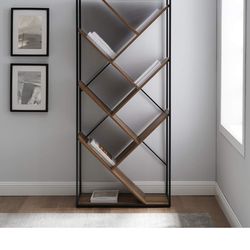 Wood Bookshelf And/Or Metal Bookcase With Diagonal Shelves