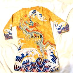 Yellow mustard Vietnamese Tunic Ao Dai Boy size 8
