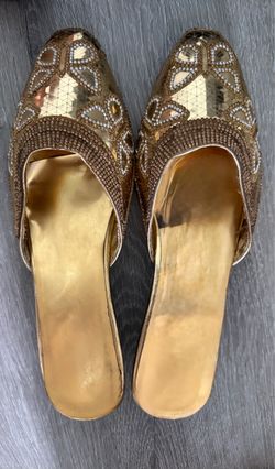 Pretty Women’s Gold Bronze Rhinestone Butterfly Sequined Sandals US Size:36 Flat