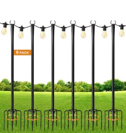 MuliVid 6 Pack 9FT String Light Poles for Outdoor,Metal Lights Hanging Pole Outside with Fork,Light Stand for Patio, Pergola, Garden, Backyard, Yard,