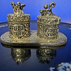 Pewter Trinket Boxes on Tray  Baby's First Tooth & First Curl 