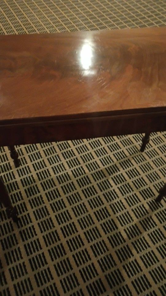 Antique Demilune Game table with green felt top and drawer