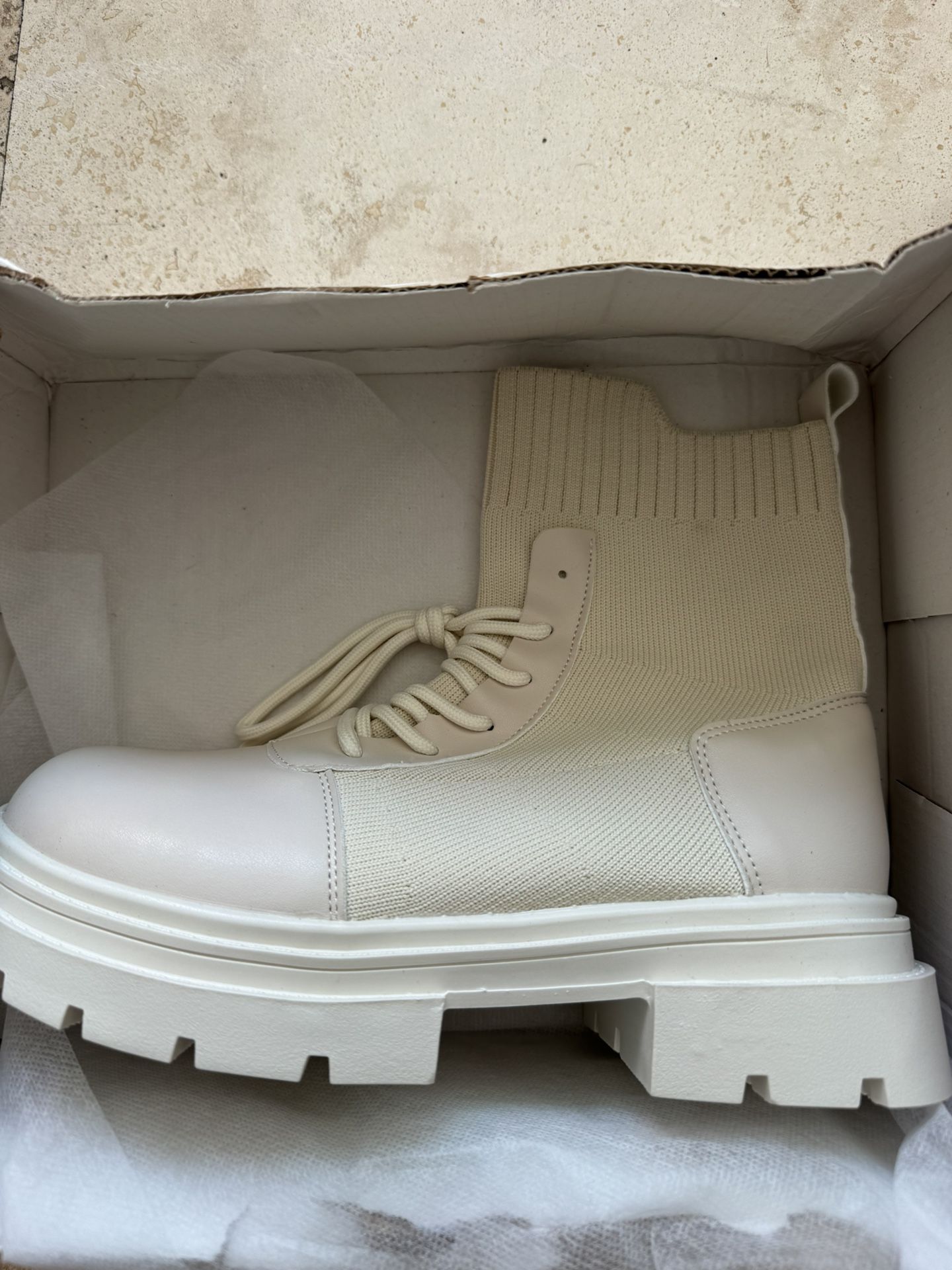 Beige Combat Boots Size 39