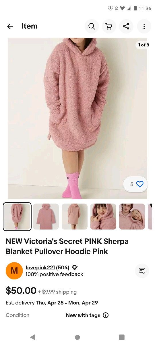 PINK Sherpa Hoodie Dress. NEW XL