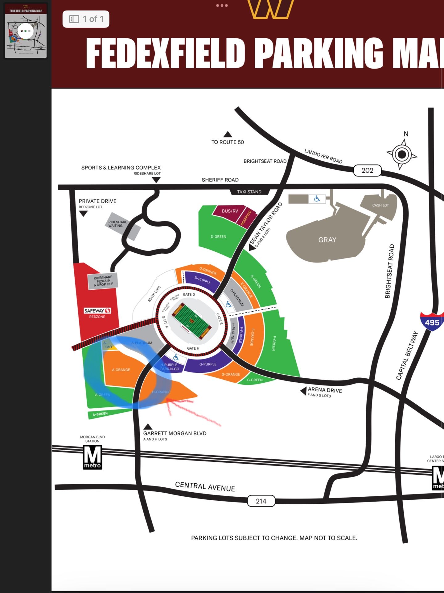 2x Parking passes FEDEX Field 11/19 vs Giants