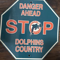 12-inch by 12-inch octagon-shaped Miami Dolphins decorative stop sign featuring the team logo