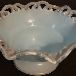 vintage fenton art glass blue ruffled bowl