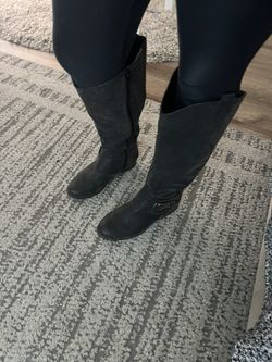 dark gray suede like knee high boots wide calf 