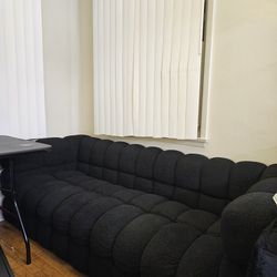 3 Person Tufted Black Couch 