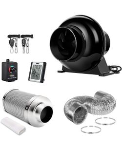 4'' 195 CFM Inline Fan Carbon Filter 8 Feet Ducting Ventilation Kits