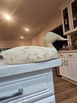 Large Hand-Carved Wooden Duck Decoy – Unpainted Rustic Folk Art