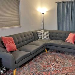 Gray Mid-Century Modern Tufted Sectional Sofa