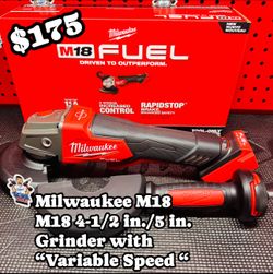 Milwaukee M18 FUEL Cordless 4-1/2 in./5 in. Grinder with Variable Speed & Paddle Switch (Tool-Only)