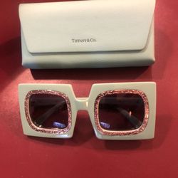 Tiffany & Co. Teal Soft Leather Case w/Teal Rectangular Oversized Bumper-Frame Festival Sunglasses (New)