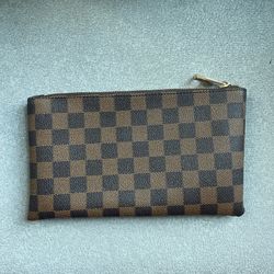 Brown Leather checks make up pouch
