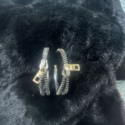 Pewter N Golden Hoop Zipper Earrings 