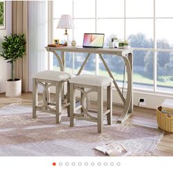 Farmhouse 3-Piece Counter Height Dining Table Set with USB Port and Upholstered Stools