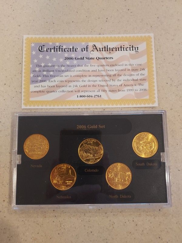 5 2006 Gold State Quarters With COA