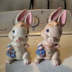 vintage, hand-painted ceramic DeLee Art Money Bunny banks.