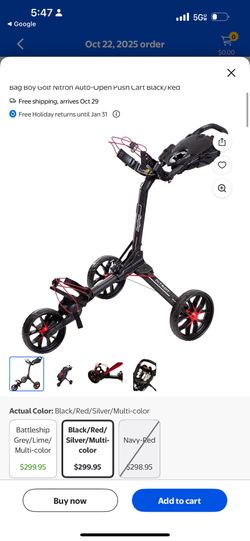 Bag Boy Golf Nitron Auto-Open Push Cart Black/Red