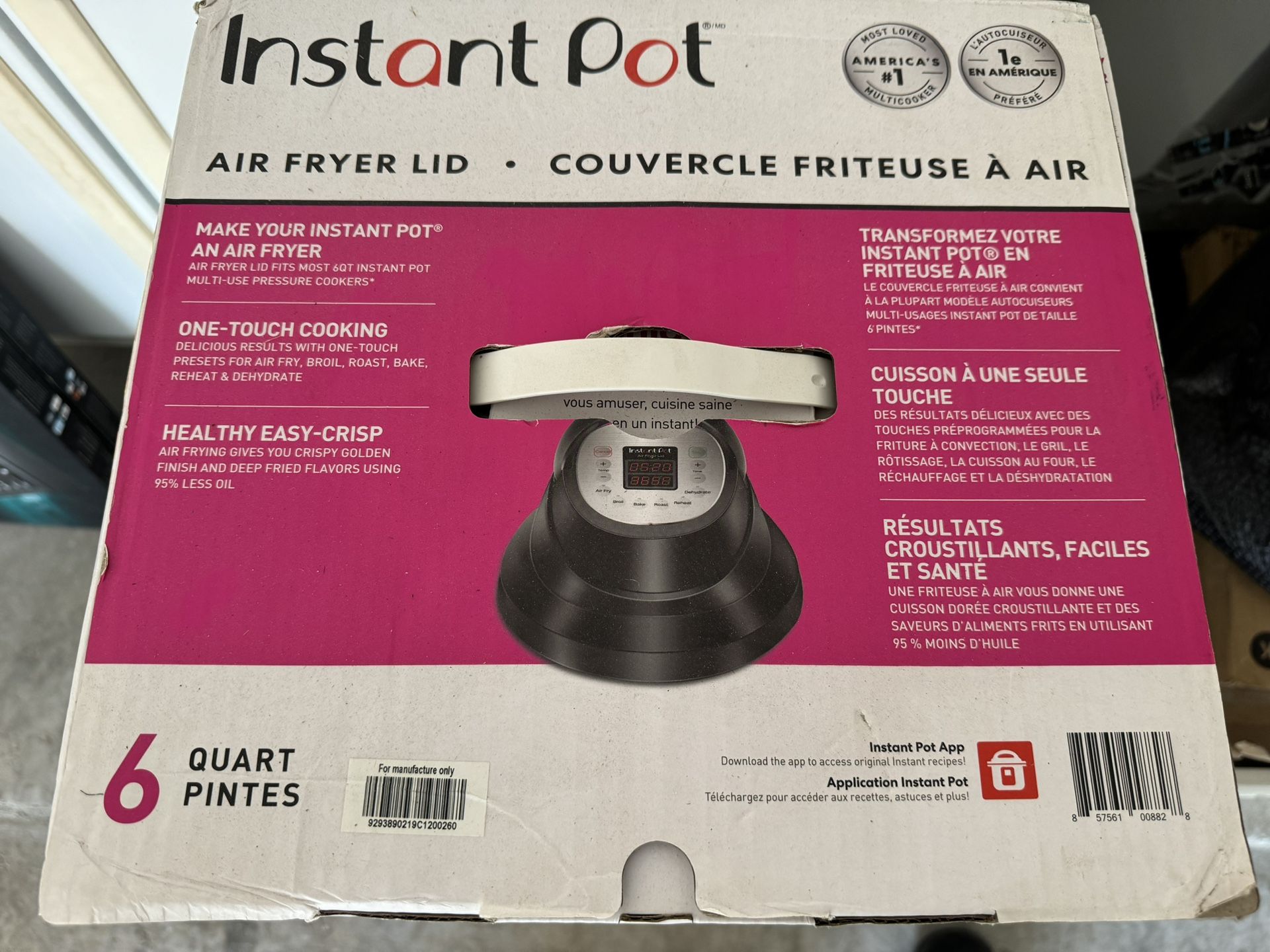 Instant Pot Air Fryer Lid 6 in 1, No Pressure Cooking Functionality, 6 Qt, 1500 W,Black