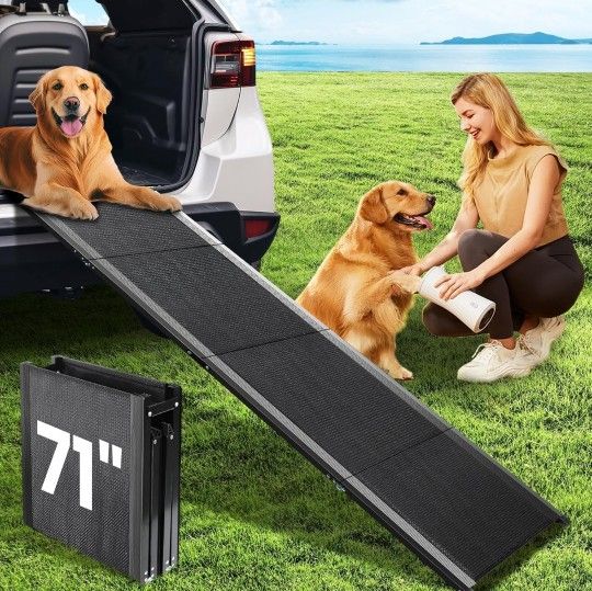 Dog Ramp for Car, 71''x 17'' Pet Ramp for Large Dogs with Anti-Slip Surface, Extra Long Dog Ramps Up to 250LBS for Truck SUV Van Stairs, Folding Car R