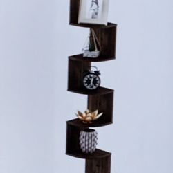 5-Tier Radial Walnut Finish Wall Mounted Floating Corner Shelf