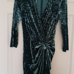 CATHERINE MALANDRINO Size 4 Aqua Crushed Velvet Dress