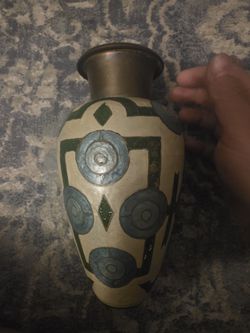 Mid Century Brass Enamed Vase