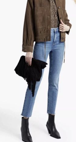 VANESSA BRUNO Suede Leather Jacket FR40 US8 L Worn Look Drawstring Hem