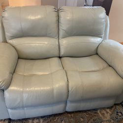 Leather Love Seat - Light Blue/grey
