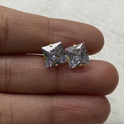 18k Gold plated Square White Crystal Zircon 8mm Stud Earrings - ERG-S