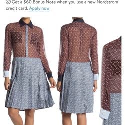 New $ 2790. Burberry London England Silk Contrast Pattern Shirt Dress. Size 6.