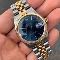 Rolex Datejust 16013 36mm Two Tone Blue Dial Watch 