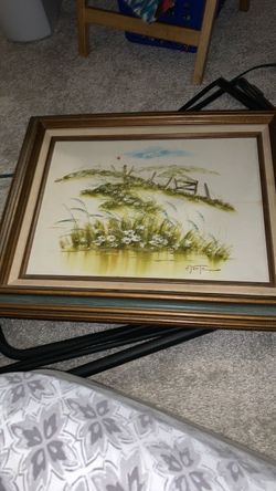 Signed Watercolor Landscape Painting Gold Frame