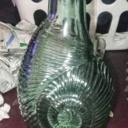 Vintage Snail Libbey Glass Green Recycled Bottle, Tuscany Decor,