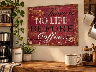 ADECO Vintage Coffee Wood Wall Sign – Rustic Kitchen Decor 14.2" x 10.7"