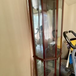 Wood display Cabinet With Glass Shelves And Mirrors  OBO