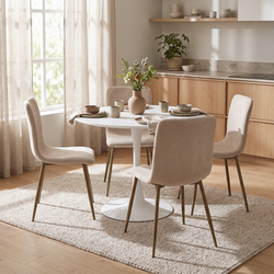 Homy Casa CLIFT 5PC Dining Set 31.5" Square White Table with 4 SCARGILL Beige Upholstered Chairs Open Box