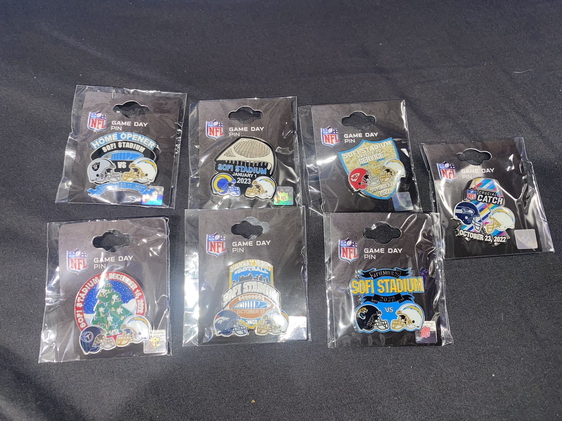 Los Angeles Chargers Sofi Stadium Game Day Pins (7 Games)