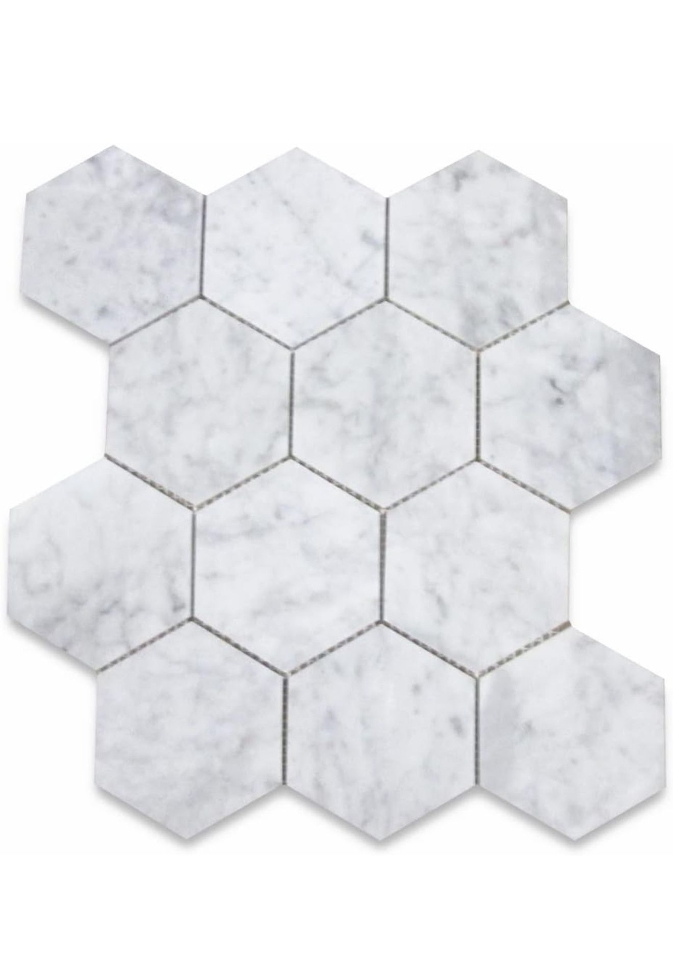 4” Hexagon Carrara White Marble Mosaic