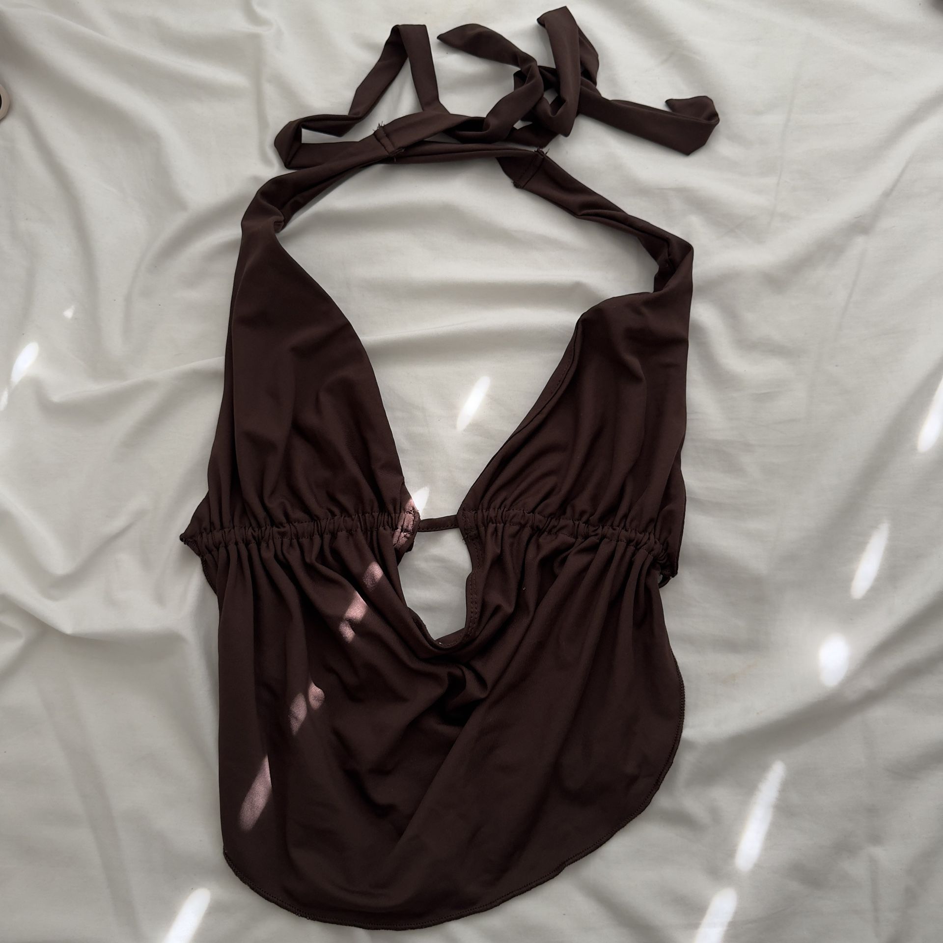 Brown Open Back Halter Top Size S/M