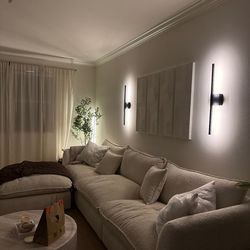 Ruby Cream Beige Natural Boucle Fabric Modular 134" 3 Piece Sofa With Ottoman | Loose Reversible Back