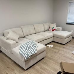 Ivory Color Corduroy Sectional Sofa Couch (New In Box) 