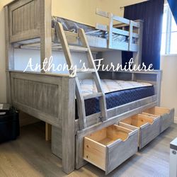 Twin Full Bunk Bed And Mattress With Drawers 