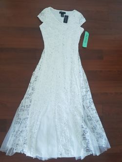 NEW White Lace Dress With Silver Beads Maxi Long