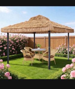 New 10x10ft Tiki Bar Gazebo with Straw Straw Roof, Hawaiian Style Tent,